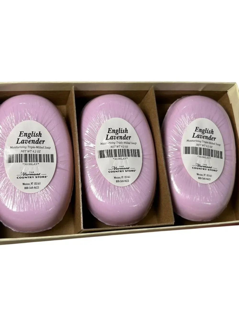 NEW The Vermont Country Store English Lavender Moisturizing Soap Set Of 3 Bars